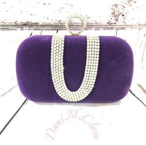 Deep Purple Velvet and Rhinestone Evening Clutch
